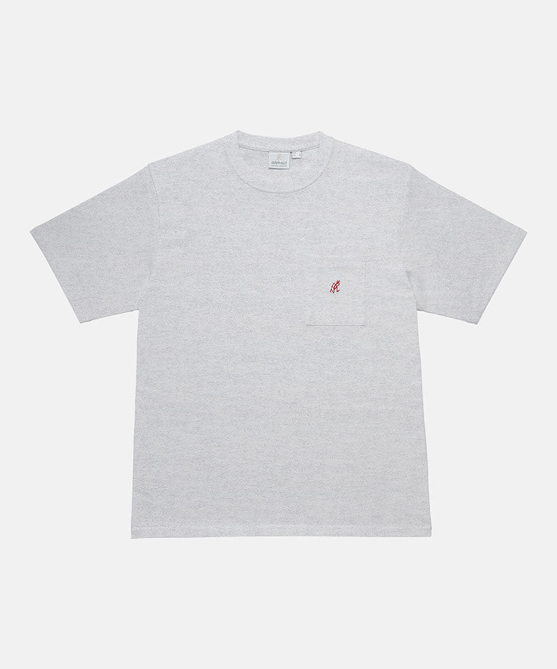Gramicci ash heather One Point Tee against a light-tone background.