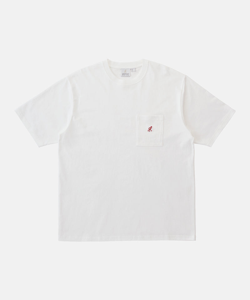 Gramicci white One Point Tee with a small running man graphic against a light-tone background.
