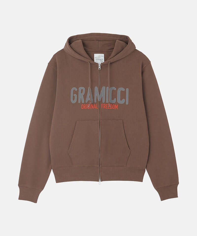 Gramicci Spell Out Zip Hooded Sweatshirt Color: BROWN