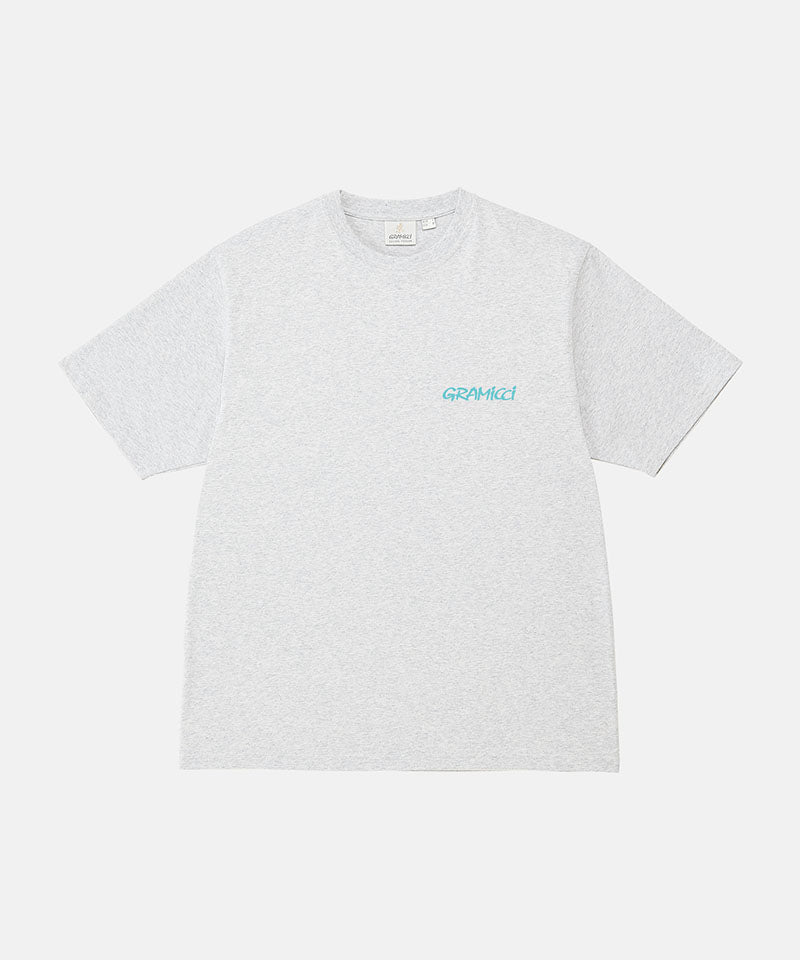 Gramicci ash heather color Joker Tee against a light-tone background.
