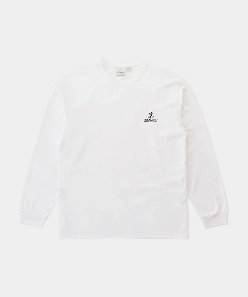 Gramicci white One Point Logo Long Sleeve Tee with a graphic against a light-tone background.