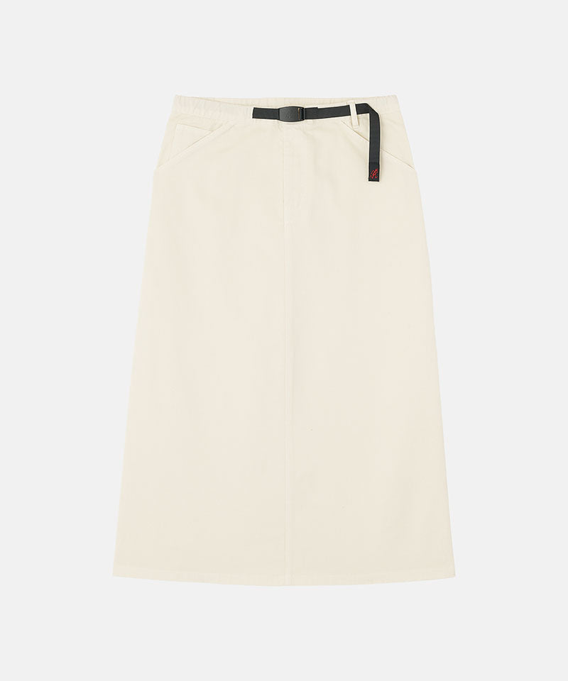 Greige colored Gramicci 5-Pocket Skirt against a light-tone background.