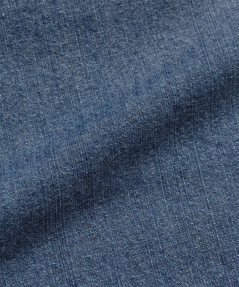 Blue colored Gramicci Japanese Chambray Shorts fabric swatch.