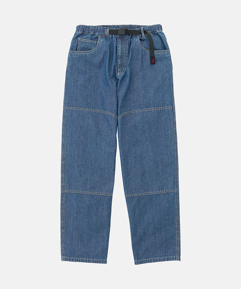 Gramicci Japanese Chambray Double Knee pant in blue against a light tone background.