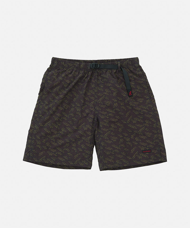 Brown leaf colored Gramicci Nylon Packable G-Short with a black belt against a light-tone background.