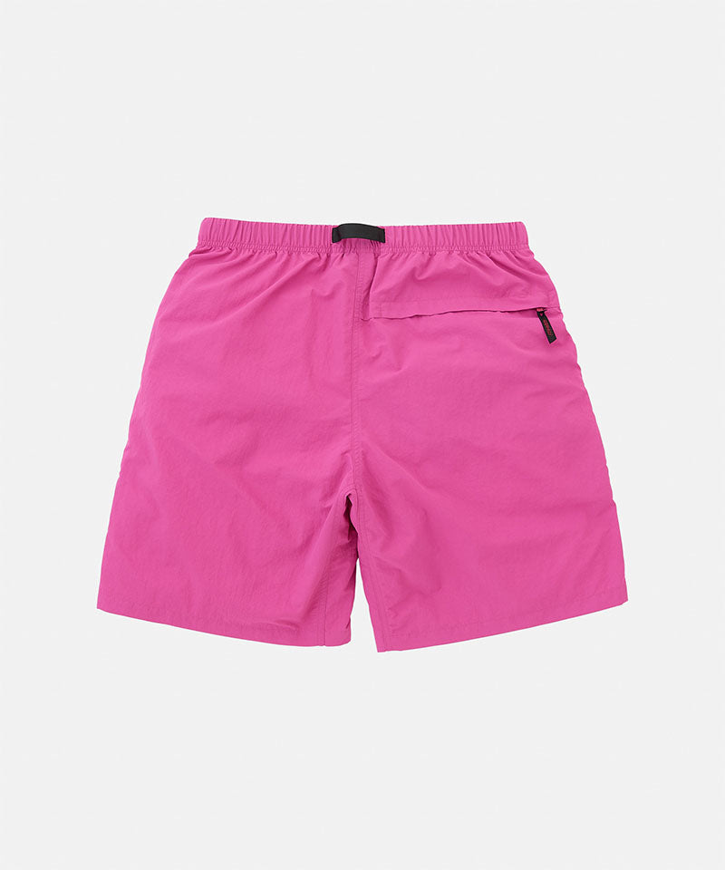 Back view of bright plum colored Gramicci Nylon Packable G-Short on a light-tone background.