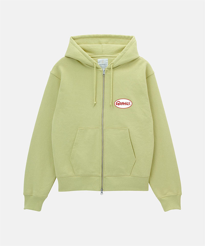Light green hoodie with a brand logo on a white background