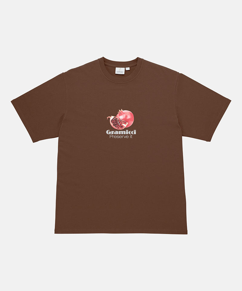 Gramicci brown Pomegranate Tee with a graphic against a light-tone background.