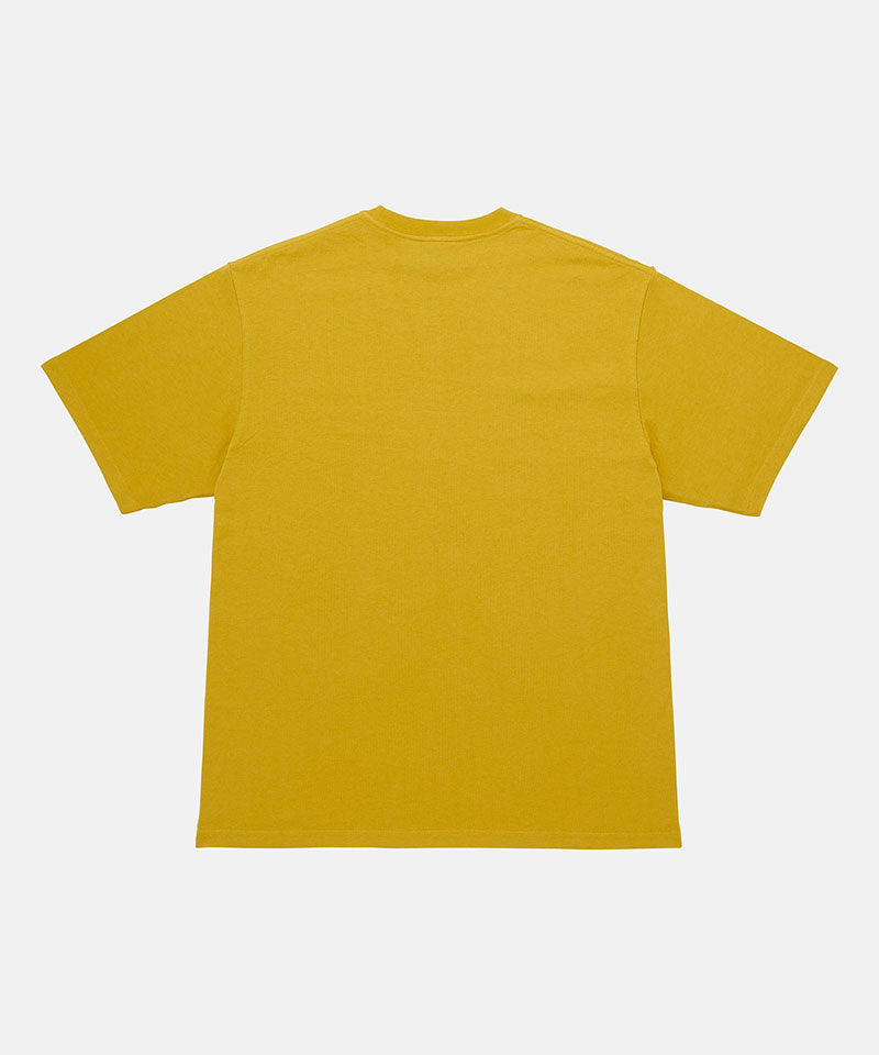 Back view of the Gramicci Blueberry Tee shirt in yellow against a light tone background.