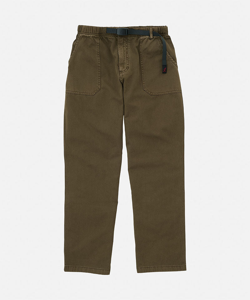 Bark pigment colored Gramicci Women's Brooks Pants with a belt against a light-tone background.
