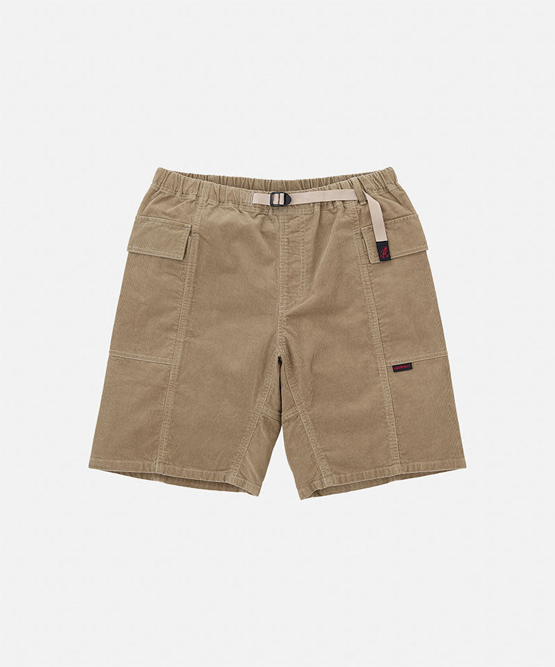 Beige Gramicci Women's Corduroy Utility Short with a beige belt against a light-tone background.