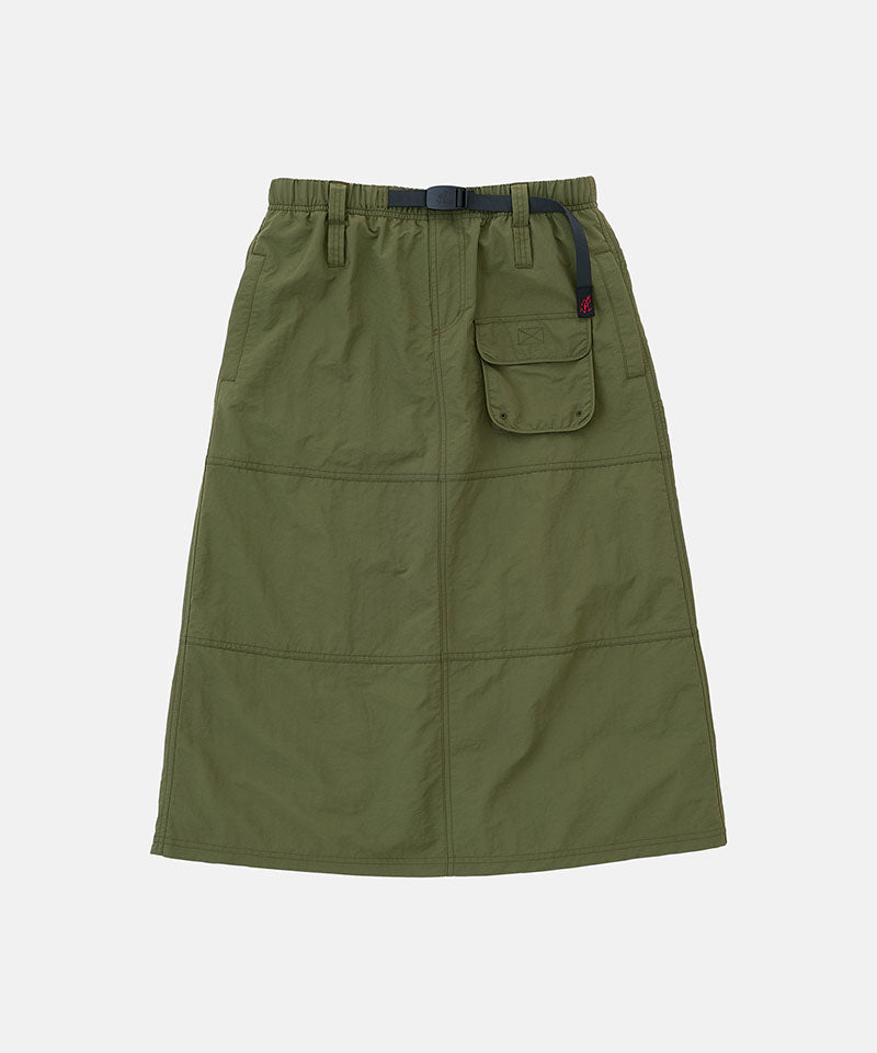 Gramicci olive Nylon Utility Skirt against a light-tone background.