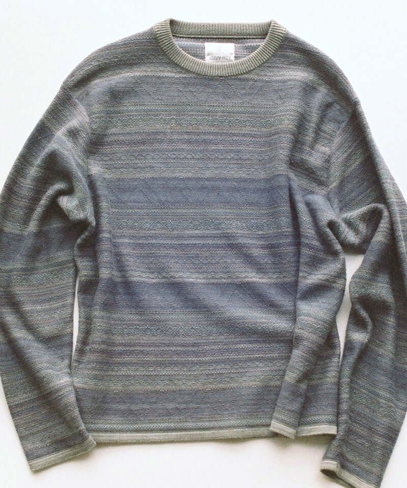 Gramicci & thisisneverthat Pattern Knit Crew Color: SAGE STRIPE