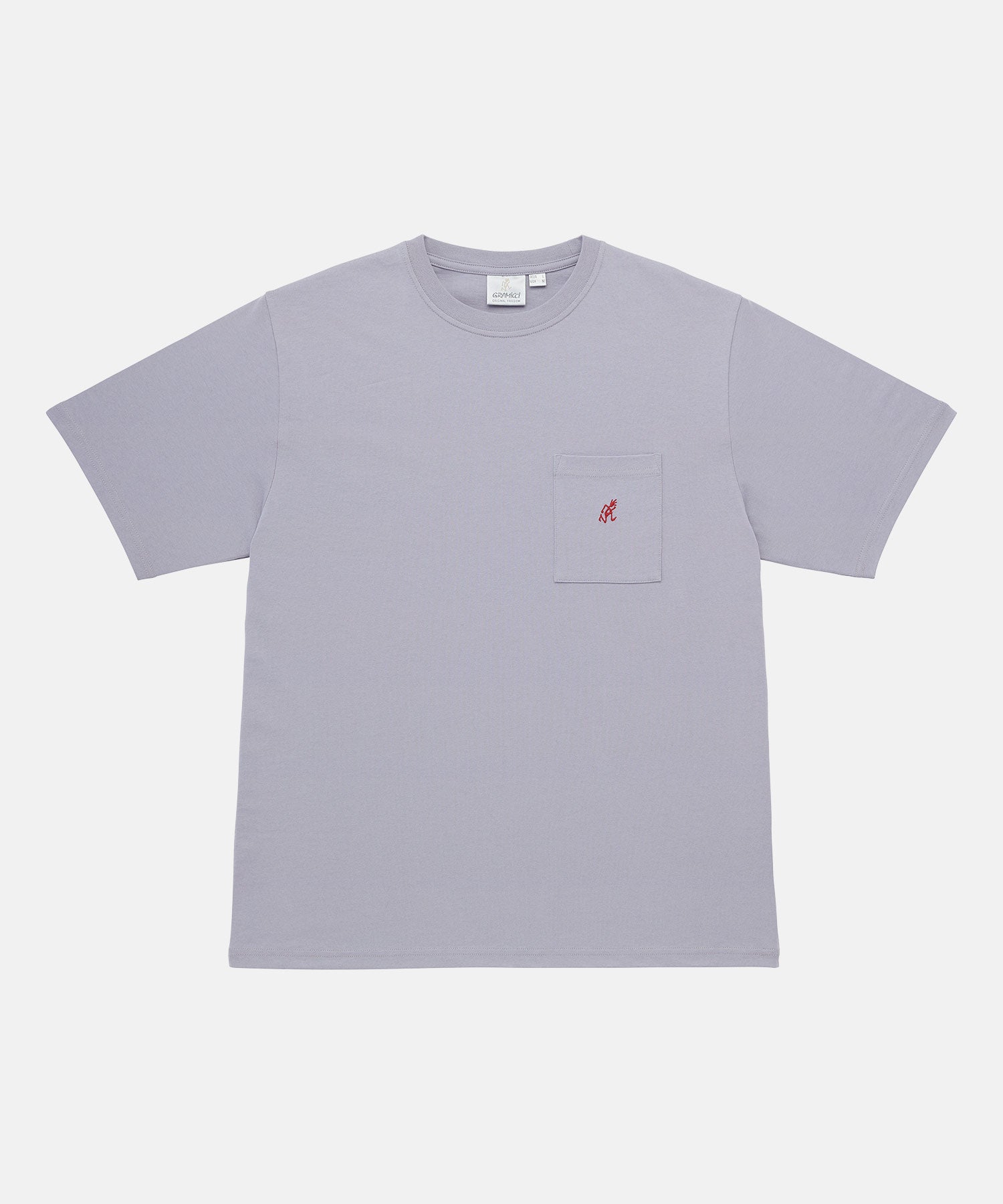 Gramicci lavender One Point Tee with a small running man graphic against a light-tone background.