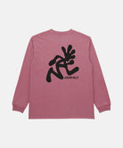 Back view of a Gramicci red pigment Running Man L/S Tee Pigment Dyed with a black graphic against a light-tone background.