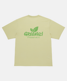 Light yellow t-shirt with green 'Greenicci' logo on a white background