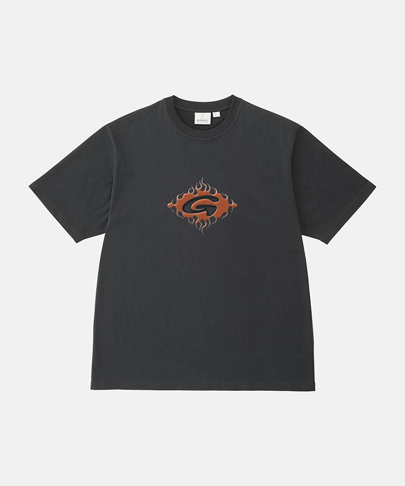 Gramicci vintage black Flames Tee with a graphic against a light-tone background.