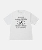 Gramicci ash heather colored Yosemite Valley Tee with a graphic against a light-tone background.