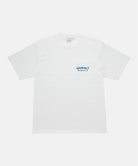 Gramicci sage pigment colored Earth Tee with blue graphic against a light-tone background.