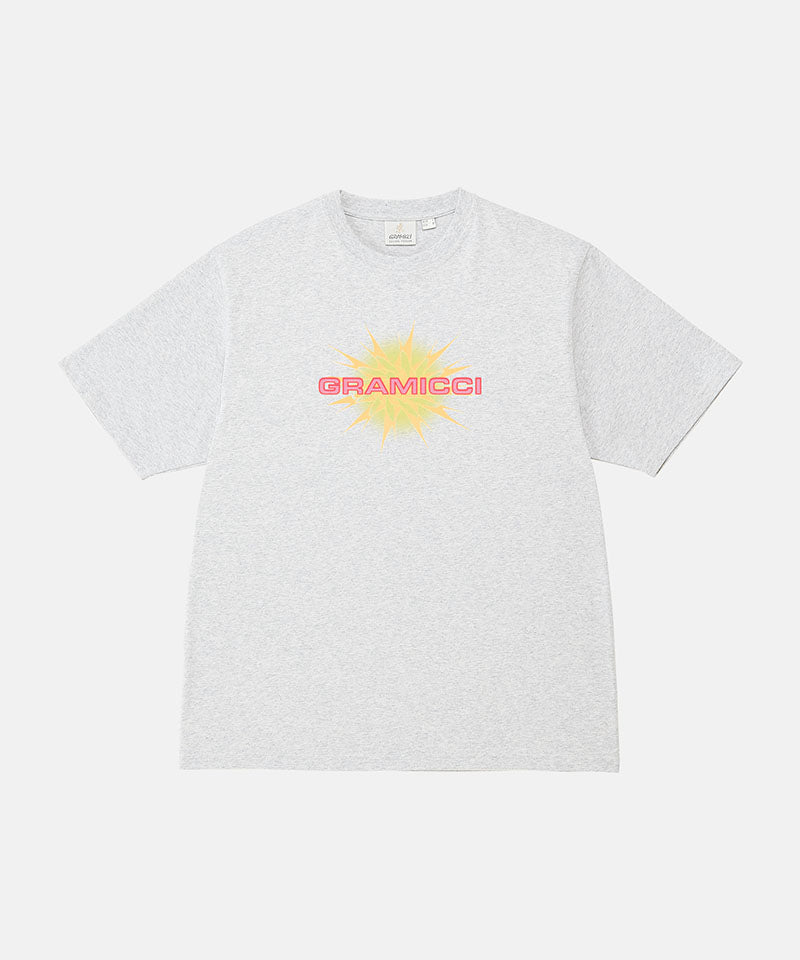 Gramicci ash heather colored Starburst Tee with a graphic against a light-tone background.