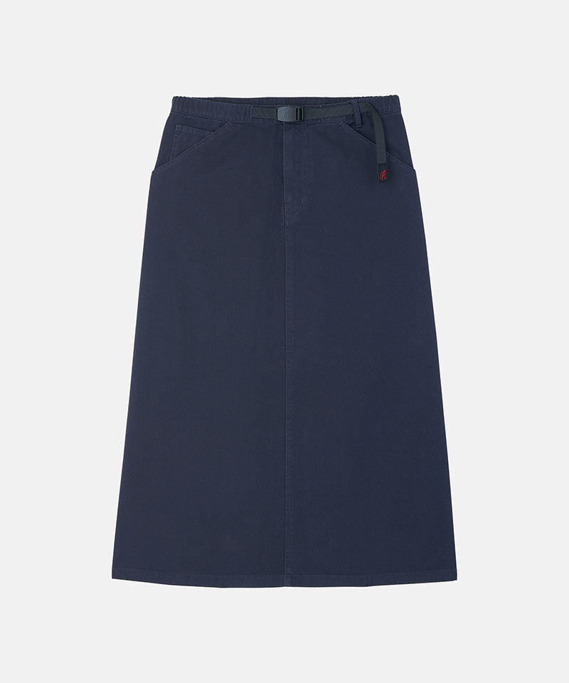 Double navy Gramicci 5-Pocket Skirt against a light-tone background.