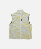 Gramicci yellow and grey grid camo Flyweight Vest against a light-tone background.