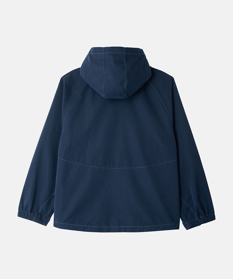 Back view of a Gramicci dark navy Milton Hooded Jacket against a light-tone background.