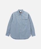 Gramicci blue plaid Poplin Millwood Shirt against a light-tone background.
