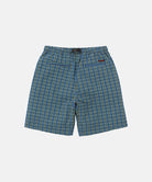 Back view of a Gramicci blue multistripe Gramicci O.G. G-Short Seersucker Plaid against a light-tone background.