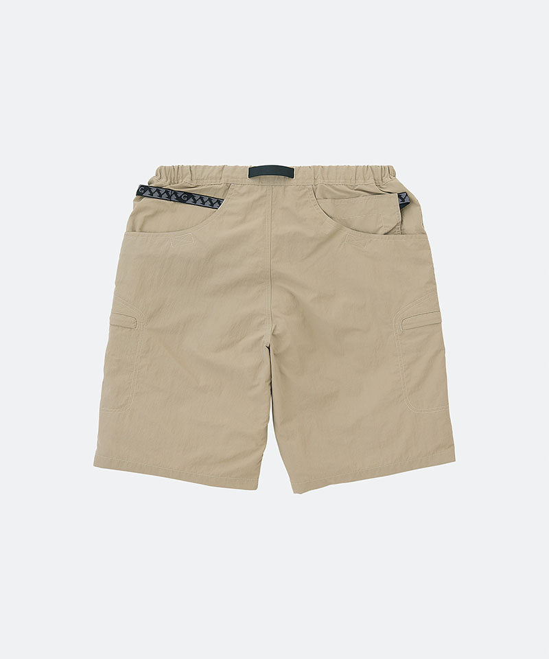 Back view of milk tea colored Gramicci Nylon Cliff Short on a light-tone background.