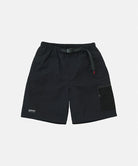 Black Gramicci Guide Shorts with a black belt against a light-tone background.
