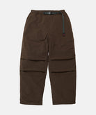 Chocolate colored Gramicci Nylon Paneled Trek Pants with a belt against a light-tone background.