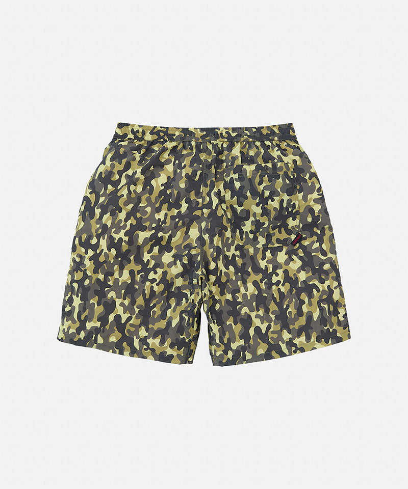 Camouflage Gramicci Nylon Reef Shorts 
against a light-tone background.