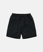 Black Gramicci Nylon Packable G-Shorts with a belt against a light-tone background.