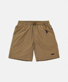 Coyote colored Gramicci Nylon Packable G-Shorts with a belt against a light-tone background.