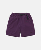 Deep purple Gramicci Nylon Packable G-Shorts with a belt against a light-tone background.