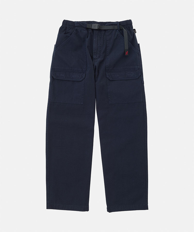 Double navy Gramicci EQT Pant with a belt against a light-tone background.