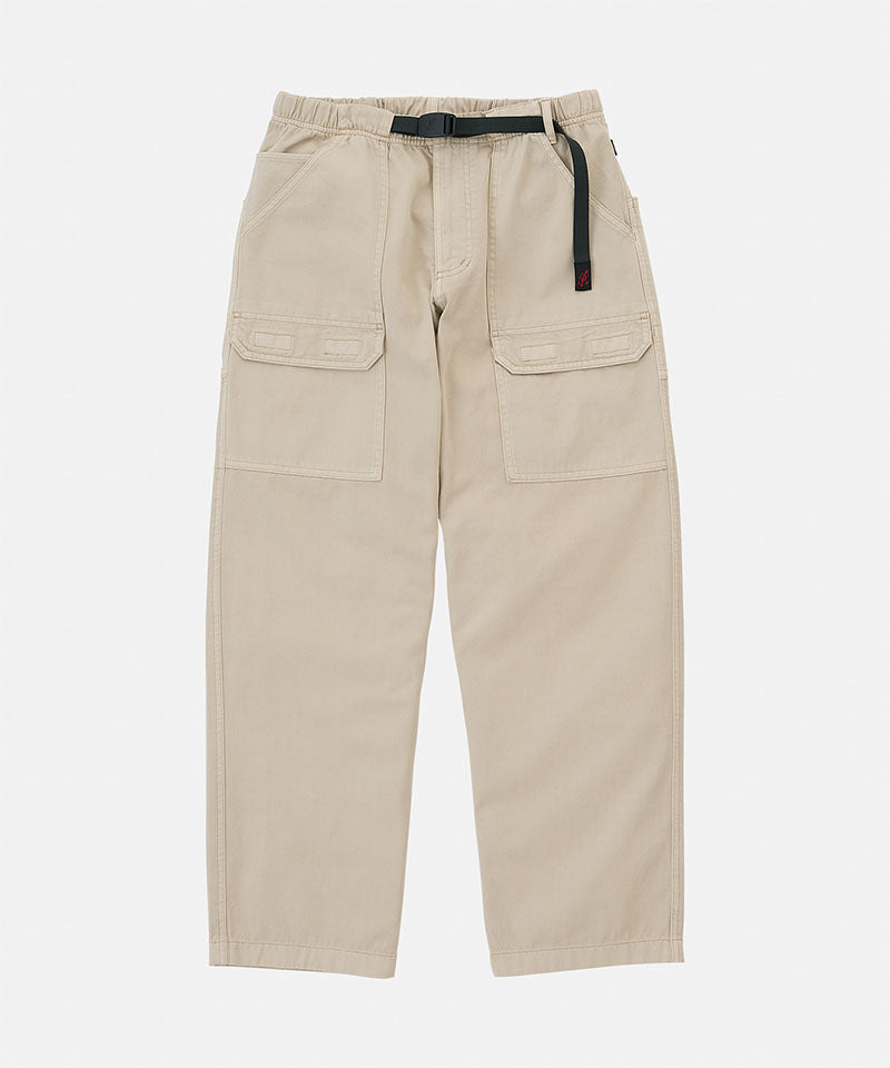 Sand pigment Gramicci EQT Pant with a belt against a light-tone background.