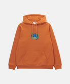Gramicci Blueberry Hooded Sweatshirt with blueberry graphic in orange against a light tone background.
