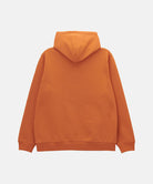 Back view of the Gramicci Blueberry Hooded Sweatshirt with blueberry graphic in orange against a light tone background.
