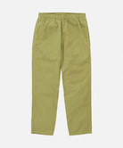 Grass colored Gramicci Swell Pant with a stretchy waistband against a light-tone background.