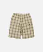 Back view of shadow plaid colored Gramicci Swell Short Shadow Plaid on a light-tone background.