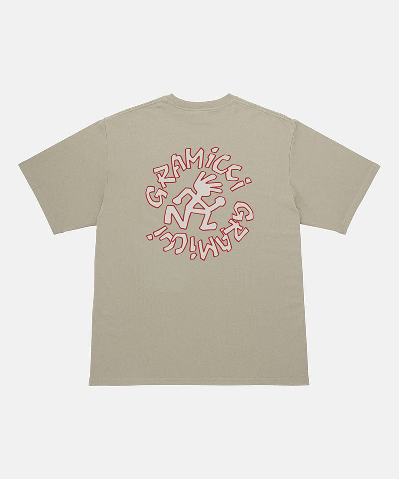 Gramicci beige Running Man Tee with graphic against a light tone background.
