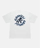 Rear view of the Gramicci Running Man Tee with graphic in white against a light tone background.
