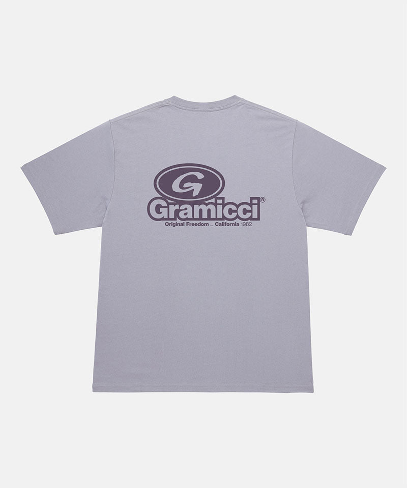Gramicci light lavender '82 Tee with dark lavender graphic against a light tone background.