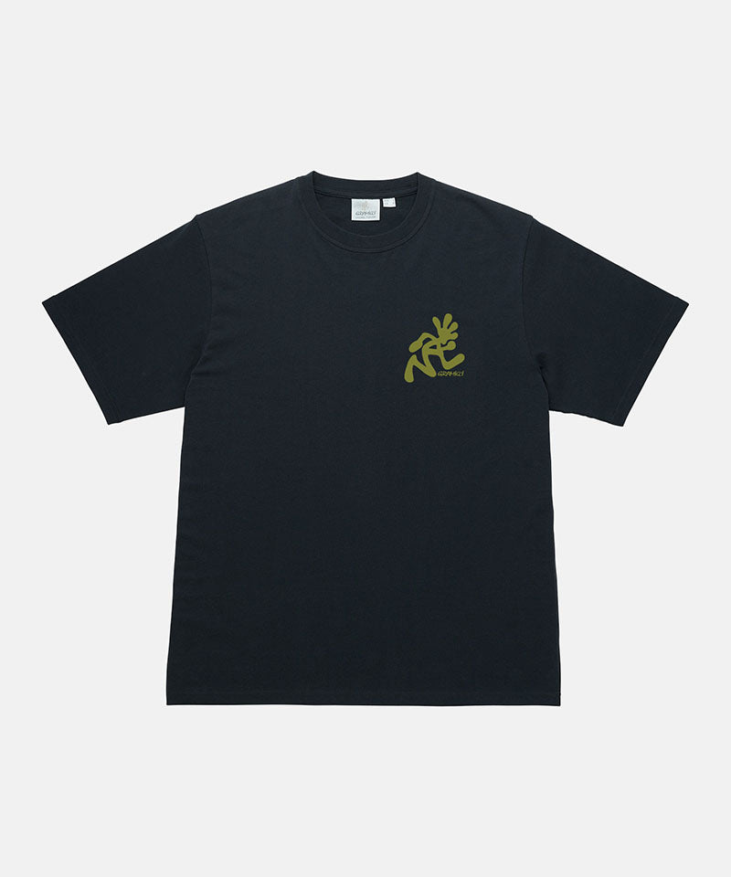 Gramicci vintage black Running Man Tee with lime green graphic against a light-tone background.