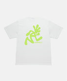 Back view of a Gramicci white Running Man Tee with lime green graphic against a light-tone background.