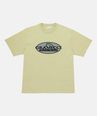 Gramicci lime green Half Dome Tee with grey and green graphic against a light tone background.
