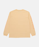 Back view of a Gramicci mango colored Freedom L/S Tee with dark mango colored graphic on sleeves against a light tone background.