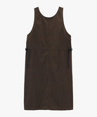 Back view of a chocolate colored Gramicci Nylon Dress against a light-tone background.